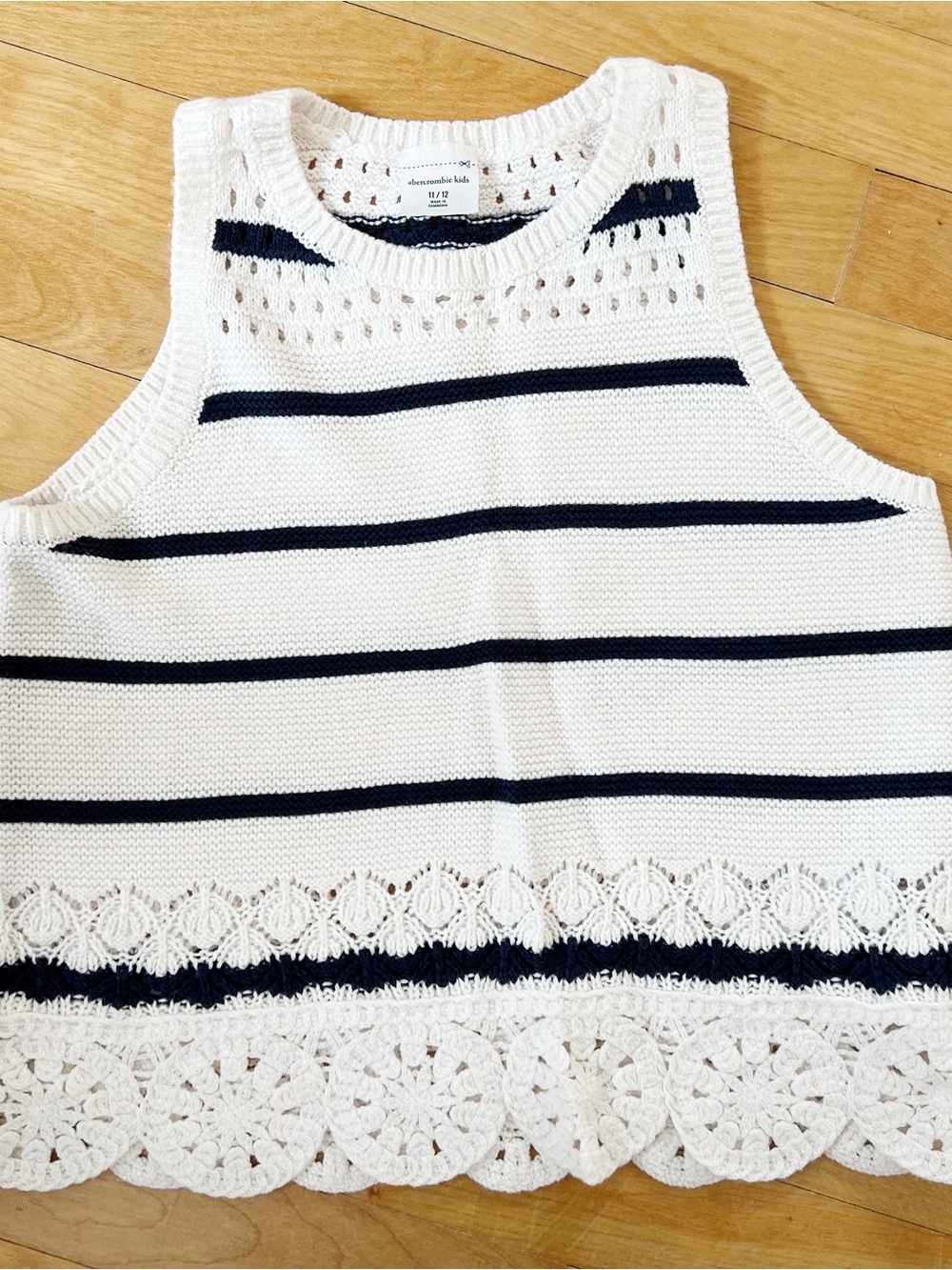 Abercrombie Kids Navy Striped Crochet-Knit Tank Top - 11/12